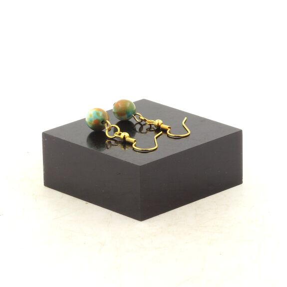 Boucles D'oreilles 1 Perle Jaspe bleu orange 8 mm en acier doré inoxydable.