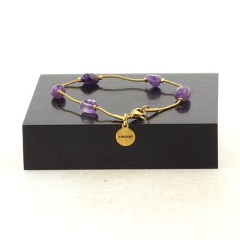 Golden Stainless steel bracelet 5 Freeform Amethyst from Brazil 5mm-8mm Beads.