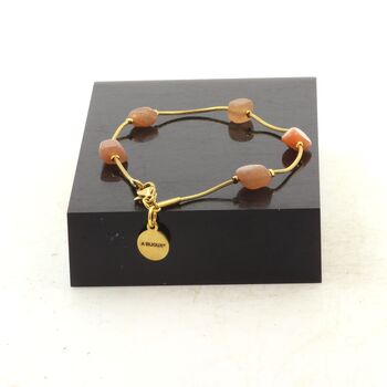 Golden Stainless steel bracelet 5 Freeform Sunstone from Tanzania Beads 5mm-8mm.