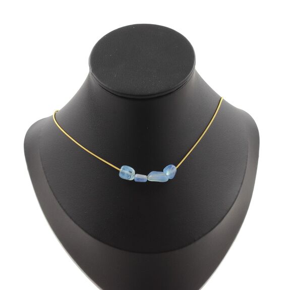 Aquamarine from Brazil 4 beads necklace. Golden stainless steel chain