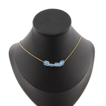 Aquamarine from Brazil 4 beads necklace. Golden stainless steel chain