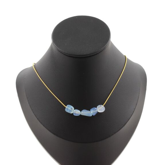 Aquamarine from Brazil 5 beads necklace. Golden stainless steel chain