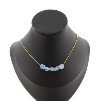 Aquamarine from Brazil 5 beads necklace. Golden stainless steel chain