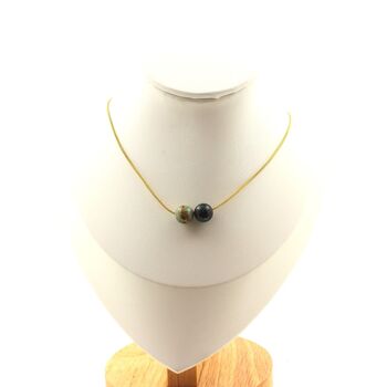 Chrysocolla from Namibia quality 7A 8 mm 2 beads necklace. Golden stainless steel chain