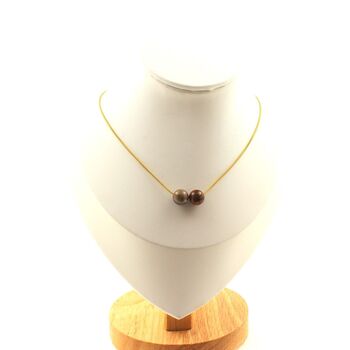Petrified wood 2 beads 8 mm necklace. Golden stainless steel chain