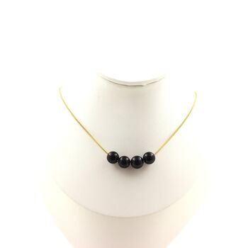 Black Agate 4 beads 8 mm necklace. Golden stainless steel chain