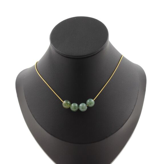 Moss Agate 4 beads 8 mm necklace. Golden stainless steel chain
