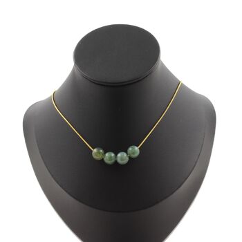 Moss Agate 4 beads 8 mm necklace. Golden stainless steel chain