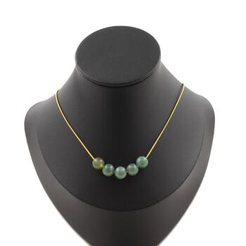 Moss Agate 5 beads 8 mm necklace. Golden stainless steel chain