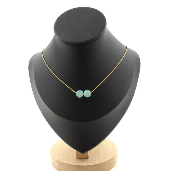 Angelite 2 beads 8 mm necklace. Golden stainless steel chain