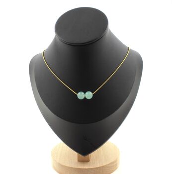 Angelite 2 beads 8 mm necklace. Golden stainless steel chain