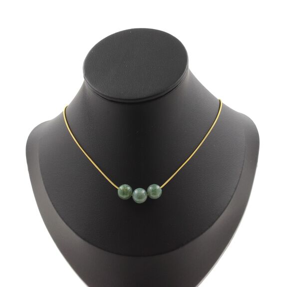 Moss Agate 3 beads 8 mm necklace. Golden stainless steel chain