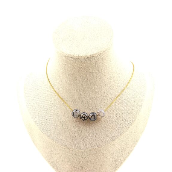 Dragon vein Agate 4 beads 8 mm necklace. Golden stainless steel chain