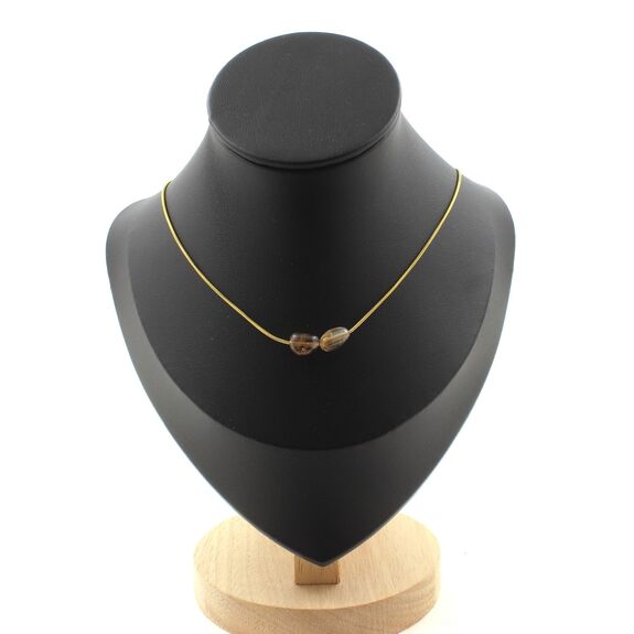 Auralite from Canada 2 beads necklace. Golden stainless steel chain