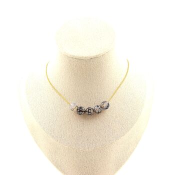 Dragon vein Agate 5 beads 8 mm necklace. Golden stainless steel chain