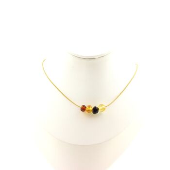 Genuine Baltic Sea Amber 4 beads necklace. Golden stainless steel chain