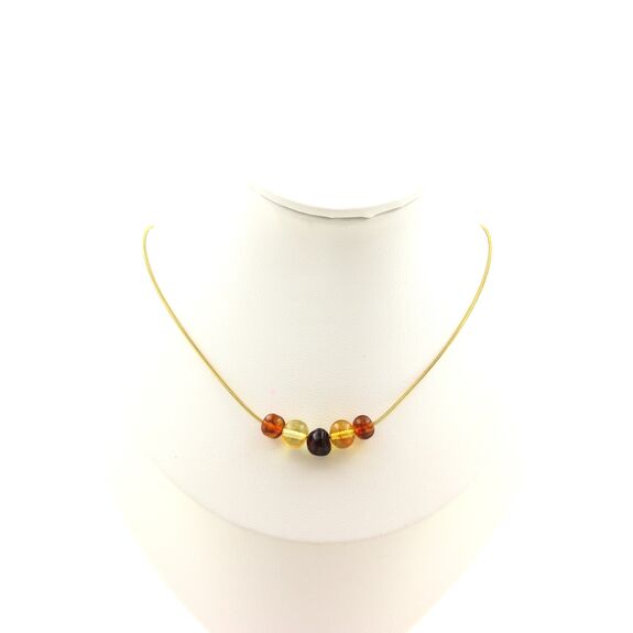 Genuine Baltic Sea Amber 5 beads necklace. Golden stainless steel chain