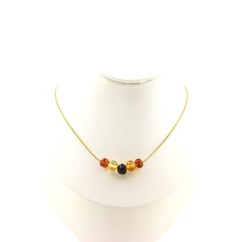 Genuine Baltic Sea Amber 5 beads necklace. Golden stainless steel chain
