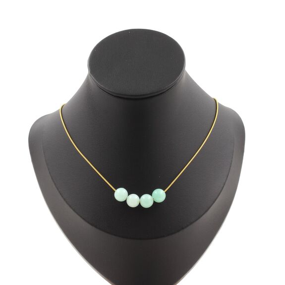 Amazonite 4 beads 8 mm necklace. Golden stainless steel chain
