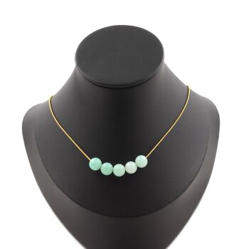 Amazonite 5 beads 8 mm necklace. Golden stainless steel chain