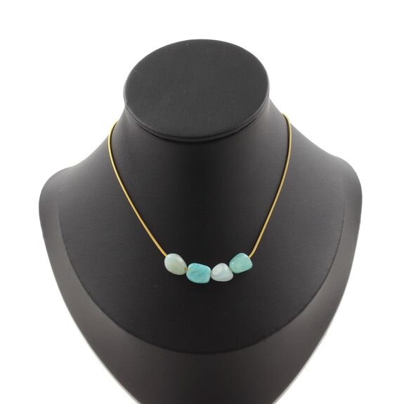Amazonite from Brazil 4 beads necklace. Golden stainless steel chain