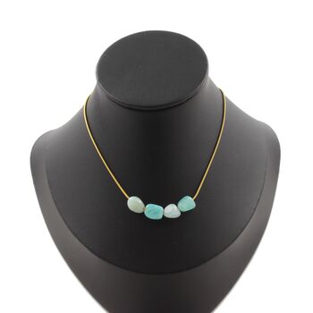 Collier 4 perles Amazonite du Brésil. Chaine en acier doré inoxydable