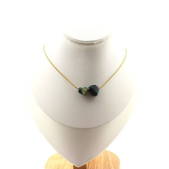 Chrysocolla from the USA 2 beads necklace. Golden stainless steel chain