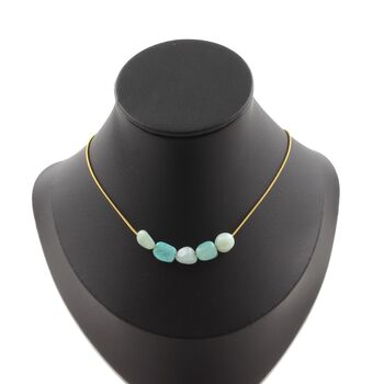 Amazonite from Brazil 5 beads necklace. Golden stainless steel chain