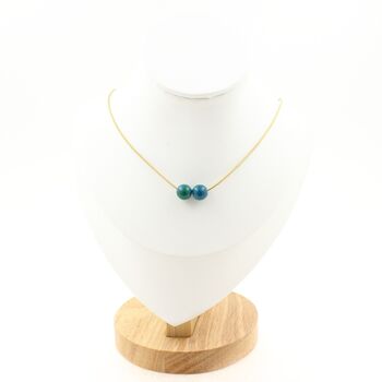 Tinted Chrysocolla 8 mm 2 beads necklace. Golden stainless steel chain