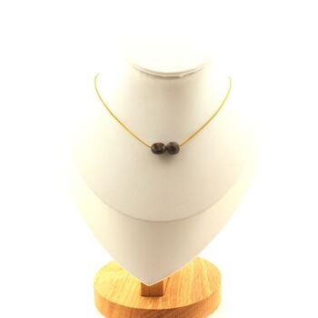 Bronzite from Brazil 2 beads necklace. Golden stainless steel chain