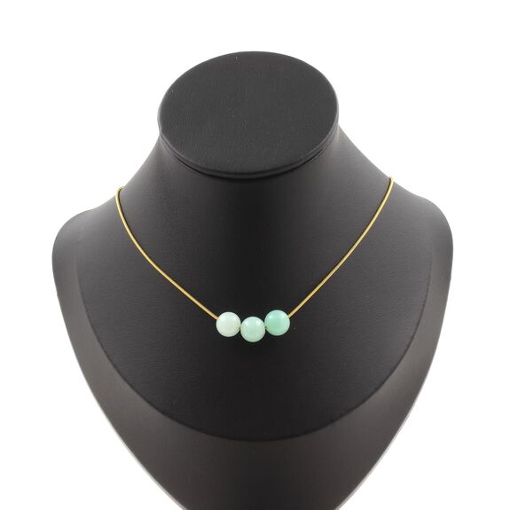 Amazonite 3 beads 8 mm necklace. Golden stainless steel chain