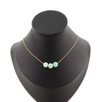 Amazonite 3 beads 8 mm necklace. Golden stainless steel chain
