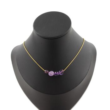 Amethyst from Brazil 4 beads necklace. Golden stainless steel chain