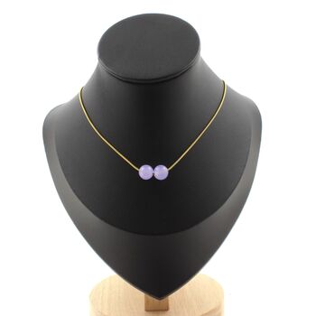Lavender Chalcedony 2 beads 8 mm necklace. Golden stainless steel chain