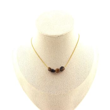 Collier 4 perles Andalousite des USA. Chaine en acier doré inoxydable