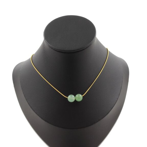 Aventurine 2 beads 8 mm necklace. Golden stainless steel chain