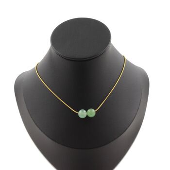 Collier 2 perles Aventurine 8 mm. Chaine en acier doré inoxydable