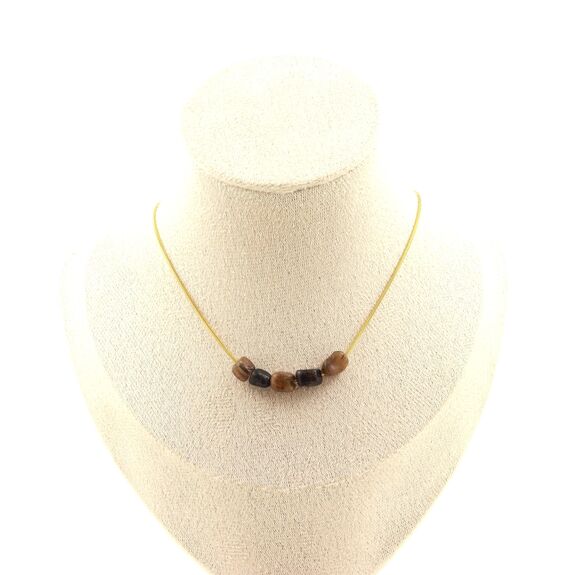 Andalusite from the USA 5 beads necklace. Golden Stainless steel chain