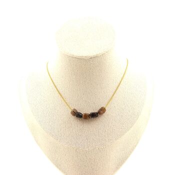 Andalusite from the USA 5 beads necklace. Golden Stainless steel chain