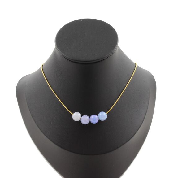Aquamarine 4 beads 8 mm necklace. Golden stainless steel chain