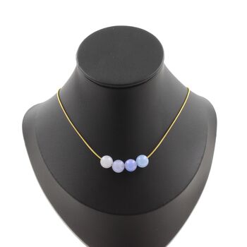 Aquamarine 4 beads 8 mm necklace. Golden stainless steel chain