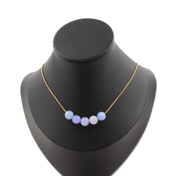 Aquamarine 5 beads 8 mm necklace. Golden Stainless steel chain