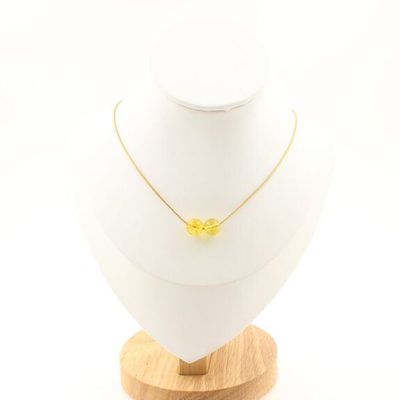 Citrine 8 mm 2 beads necklace. Golden stainless steel chain