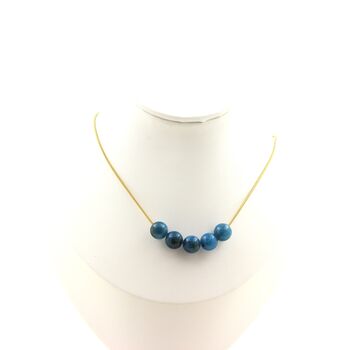 Apatite 5 beads 8 mm necklace. Golden Stainless steel chain
