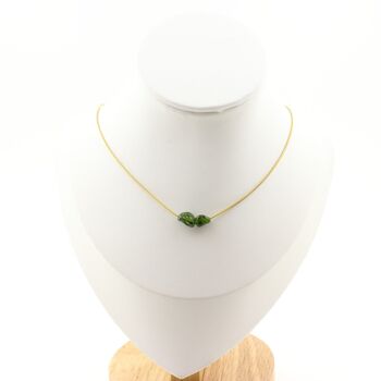 Diopside from Brazil 2 beads necklace. Golden stainless steel chain
