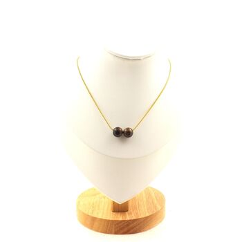 Bronzite 2 beads 8 mm necklace. Golden stainless steel chain