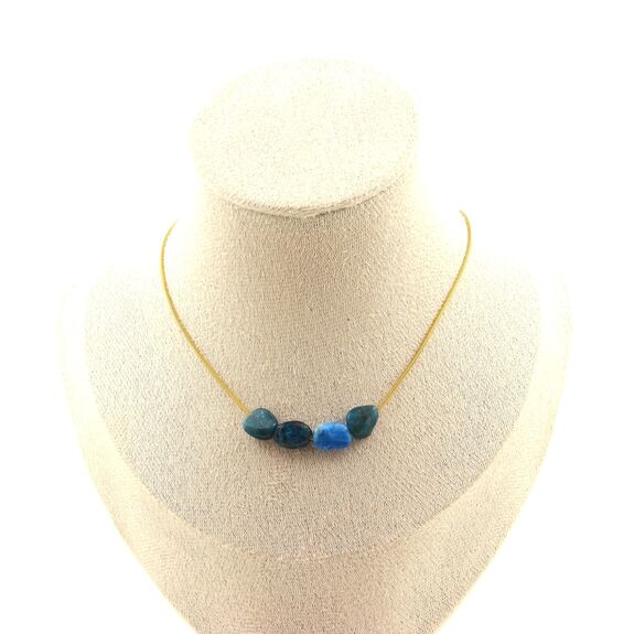 Apatite from Brazil 4 beads necklace. Golden Stainless steel chain
