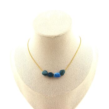 Apatite from Brazil 4 beads necklace. Golden Stainless steel chain