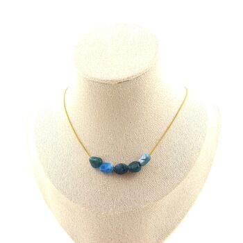 Apatite from Brazil 5 beads necklace. Golden Stainless steel chain