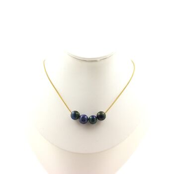 Azurite Chrysocolla 4 beads 8 mm necklace. Golden Stainless steel chain